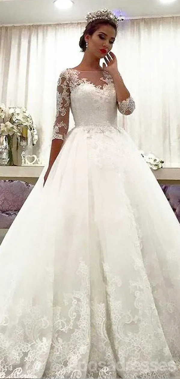 Cheap Lace Beaded A line Long Sleeve Wedding Dresses Online, WD423