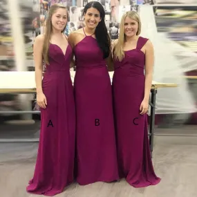 Cheap Mismatched Plum Custom Long Bridesmaid Dresses, WGY0251