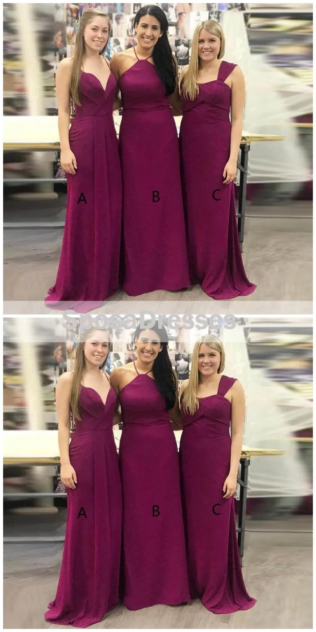 Cheap Mismatched Plum Custom Long Bridesmaid Dresses, WGY0251