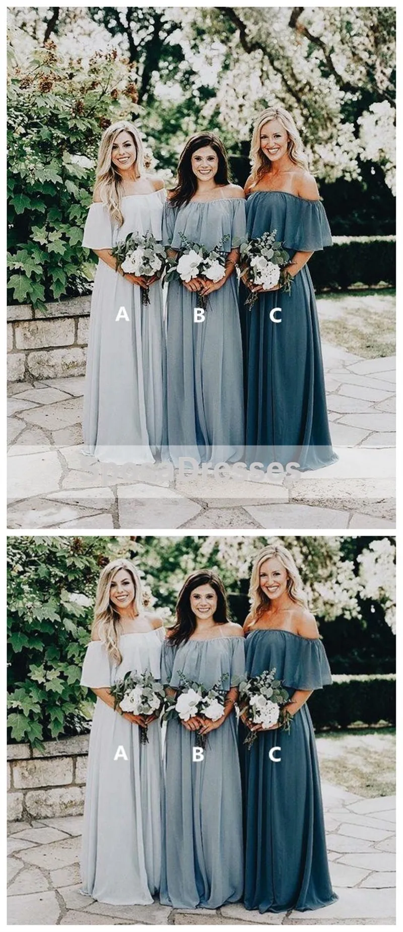 Cheap Off Shoulder Chiffon Custom Long Bridesmaid Dresses, WGY0248