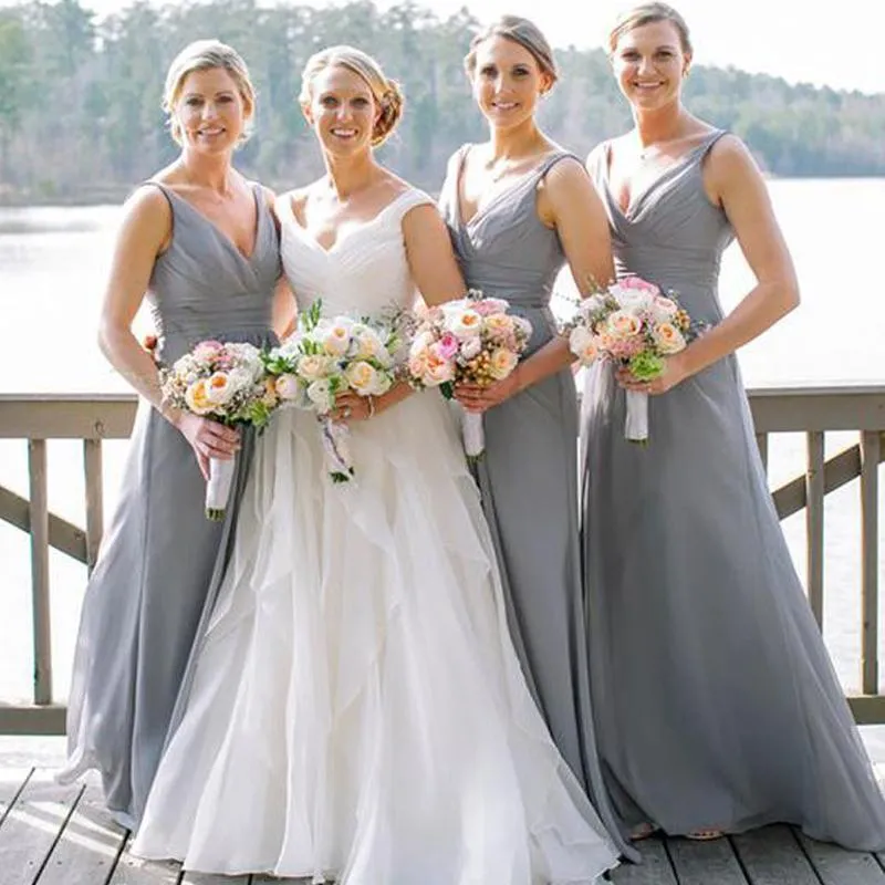 Cheap V Neck Chiffon Custom Long Bridesmaid Dresses, WGY0249