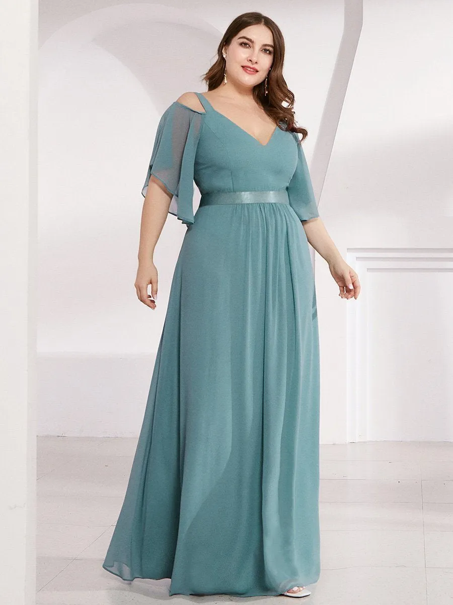 Cold Shoulder Chiffon Wholesale Bridesmaid Dress with Ruffle Sleeves