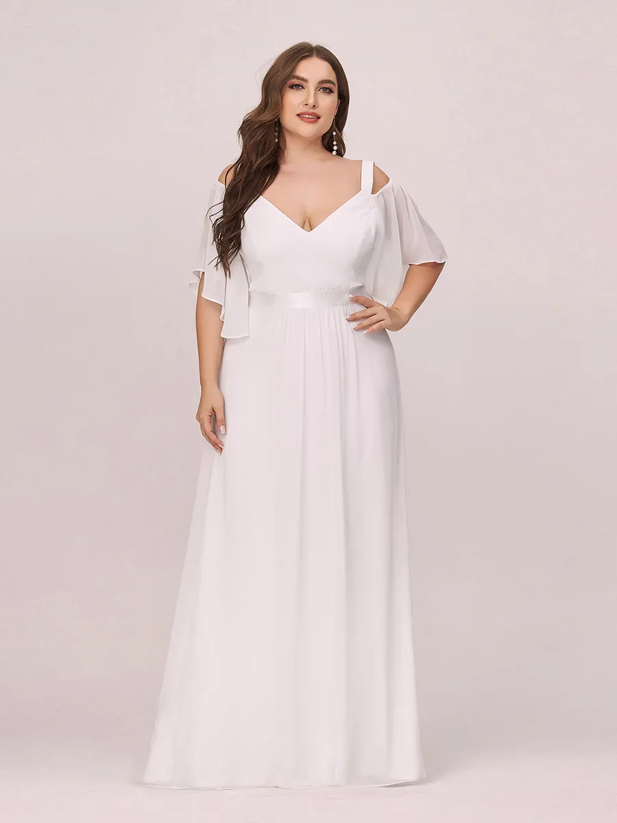 Cold Shoulder Chiffon Wholesale Bridesmaid Dress with Ruffle Sleeves