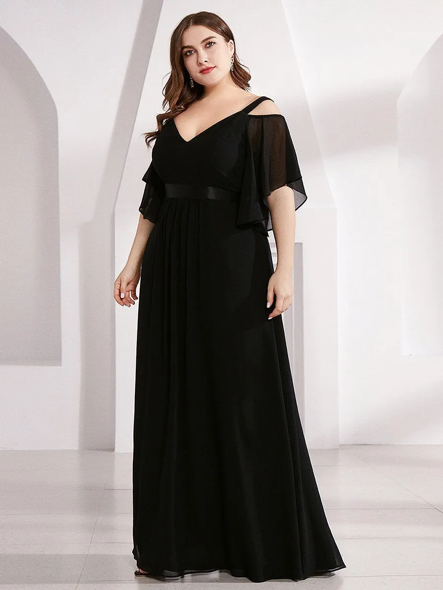 Cold Shoulder Chiffon Wholesale Bridesmaid Dress with Ruffle Sleeves