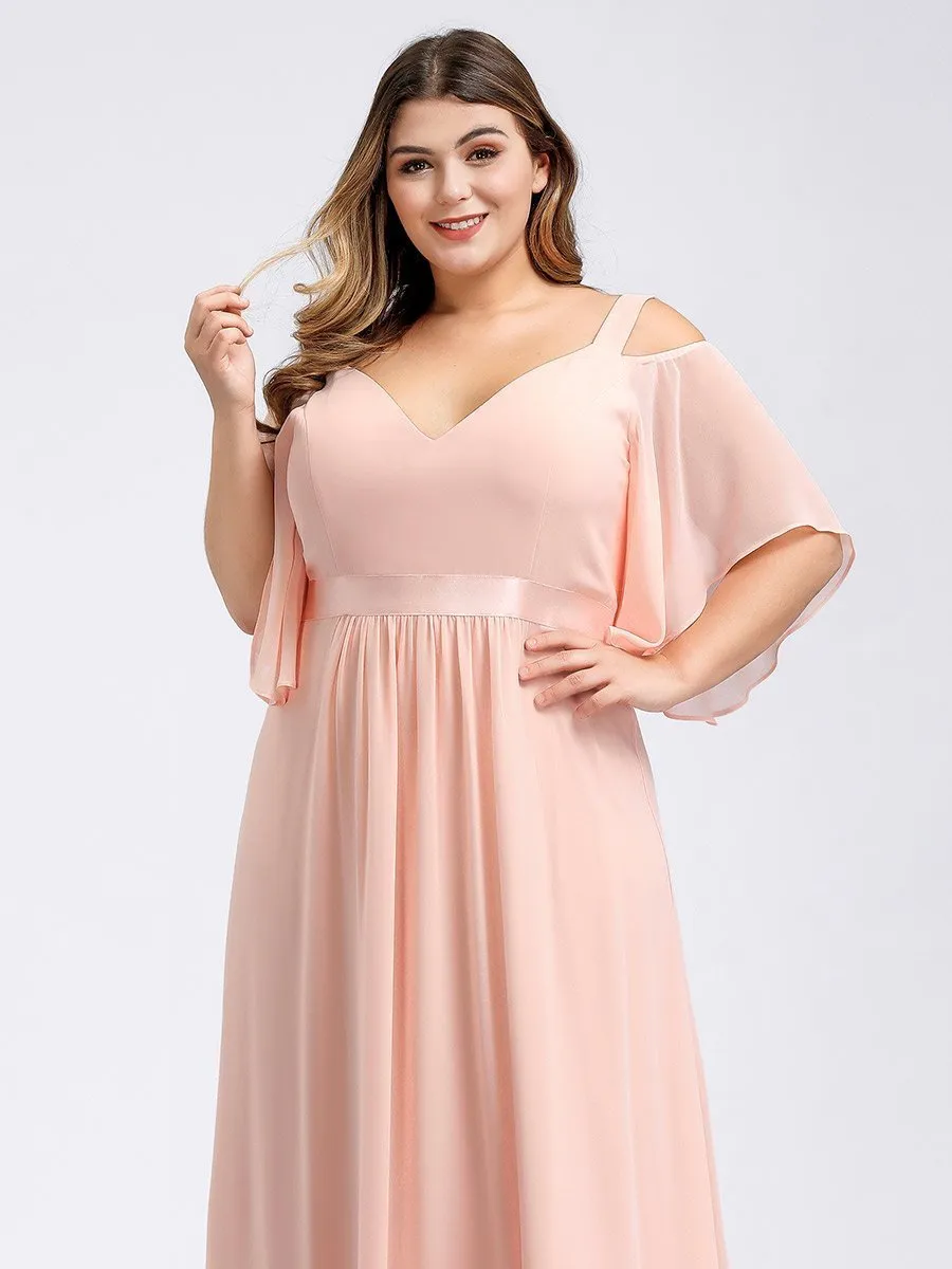 Cold Shoulder Chiffon Wholesale Bridesmaid Dress with Ruffle Sleeves