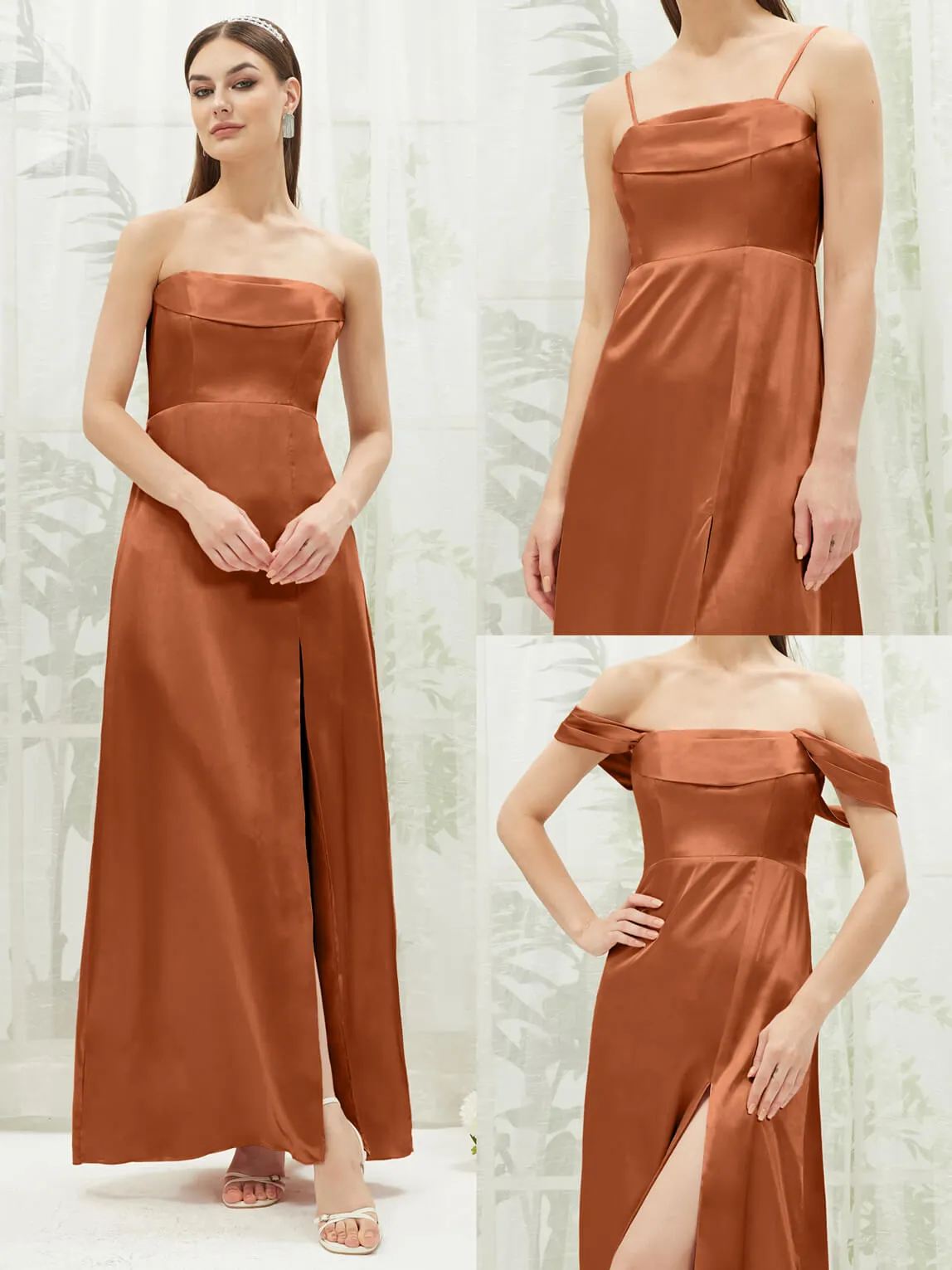 Cooper Satin Convertible Slit Floor Length  Bridesmaid Dresses