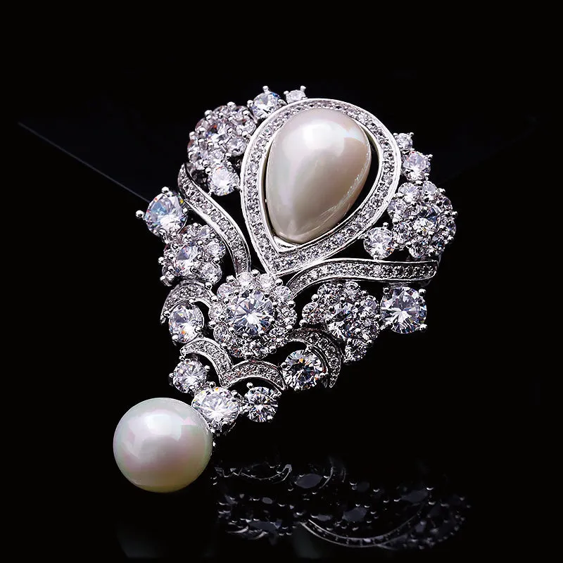 Court-style Alloy Imitation Pearls Zirconite Wedding Brooch