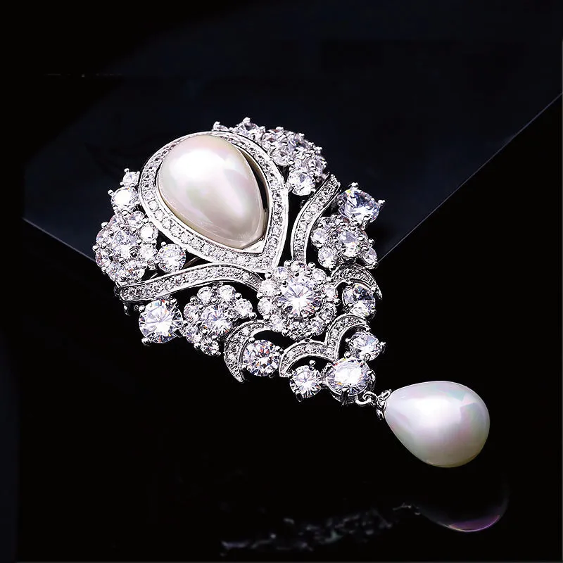 Court-style Alloy Imitation Pearls Zirconite Wedding Brooch