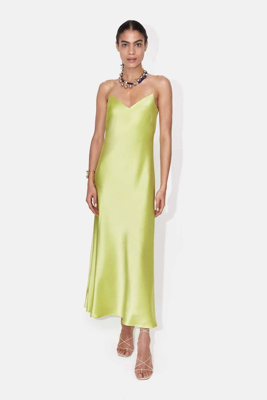 Cropped V Neck Slip Dress - Lime