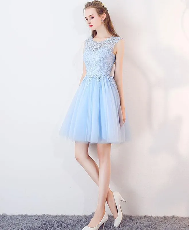 Cute Blue Illusion Lace Cheap Short Homecoming Dresses Online, BDY0297