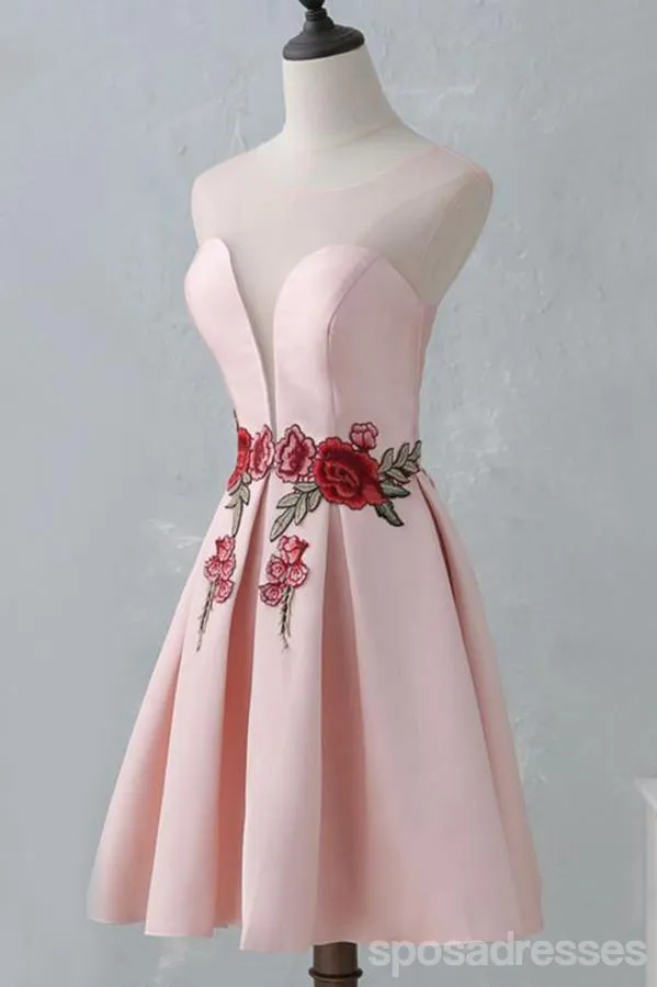 Cute Illusion Scoop Pink Cheap Short Homecoming Dresses Online, CM536