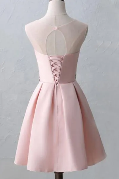 Cute Illusion Scoop Pink Cheap Short Homecoming Dresses Online, CM536