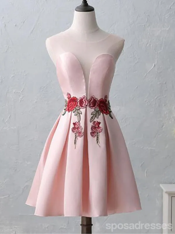 Cute Illusion Scoop Pink Cheap Short Homecoming Dresses Online, CM536