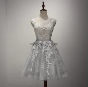 Cute Silver/Light Grey Unique Applique Pretty Short Homecoming Dresses, WG801