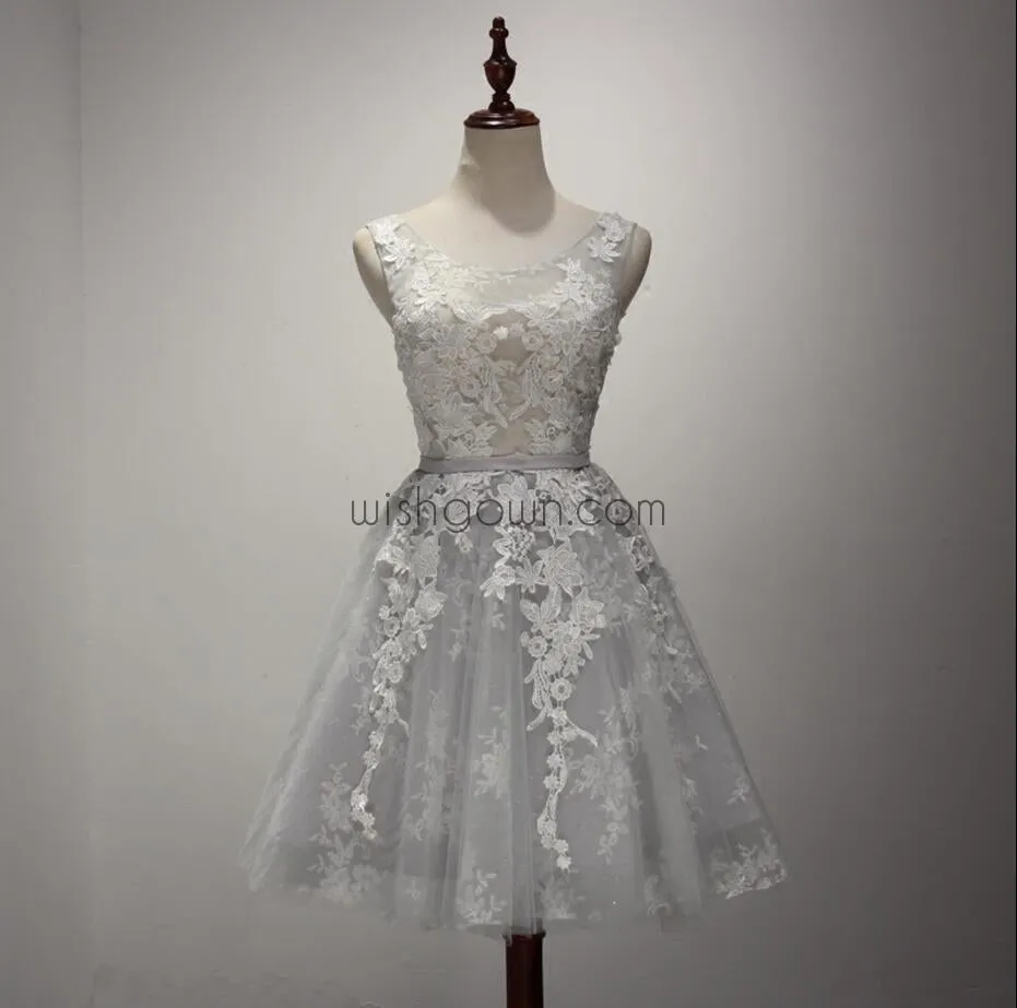 Cute Silver/Light Grey Unique Applique Pretty Short Homecoming Dresses, WG801