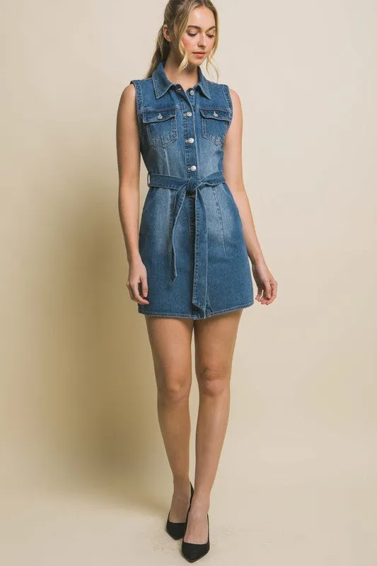 Debbie Denim Strapless Dress with Waist Tie