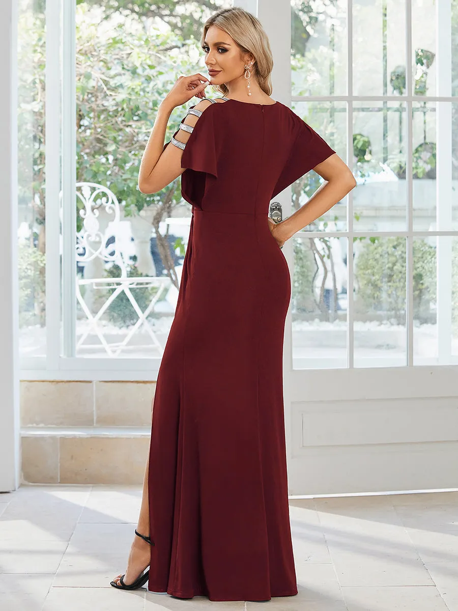 Deep V Neck High Split Pleated Wholesale Evening Dresses