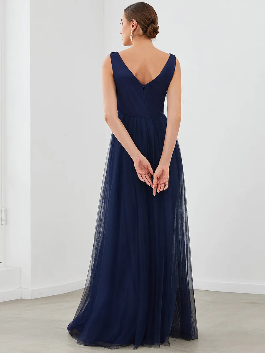 Deep V Neck Sleeveless A Line Floor Length Wholesale Evening Dresses