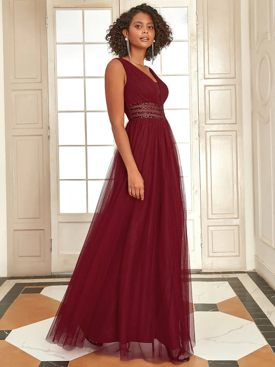 Deep V Neck Sleeveless A Line Floor Length Wholesale Evening Dresses