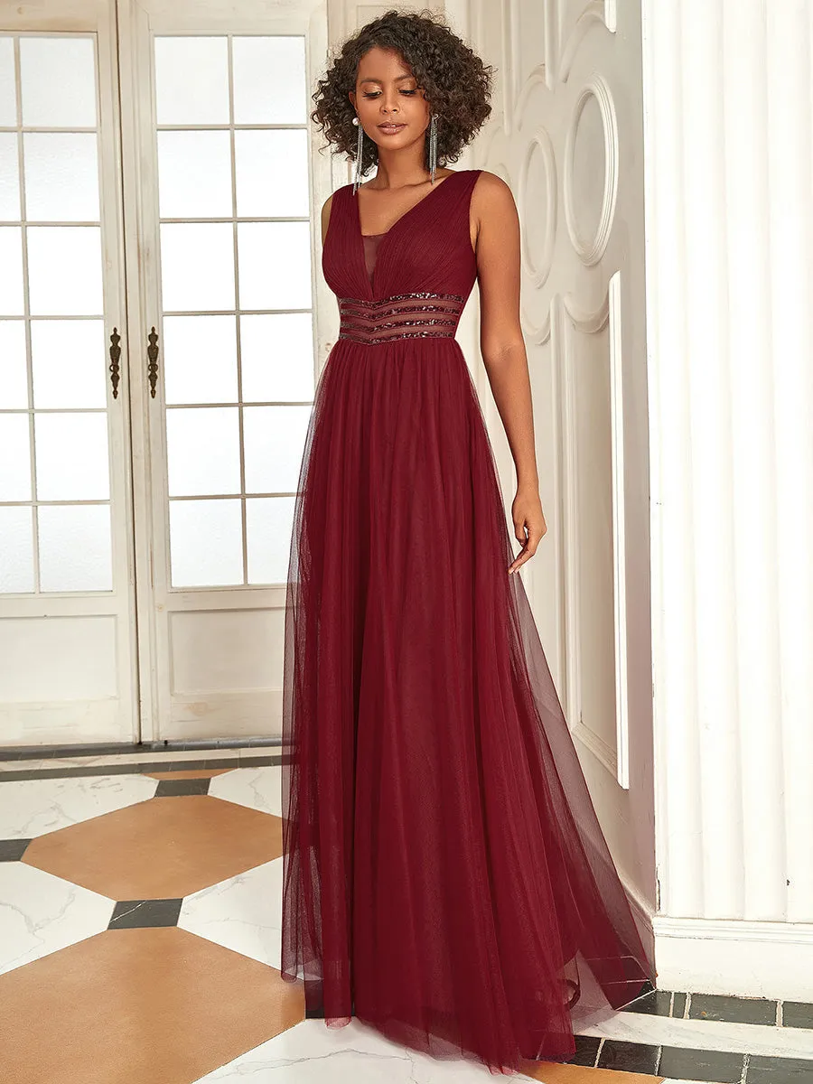 Deep V Neck Sleeveless A Line Floor Length Wholesale Evening Dresses