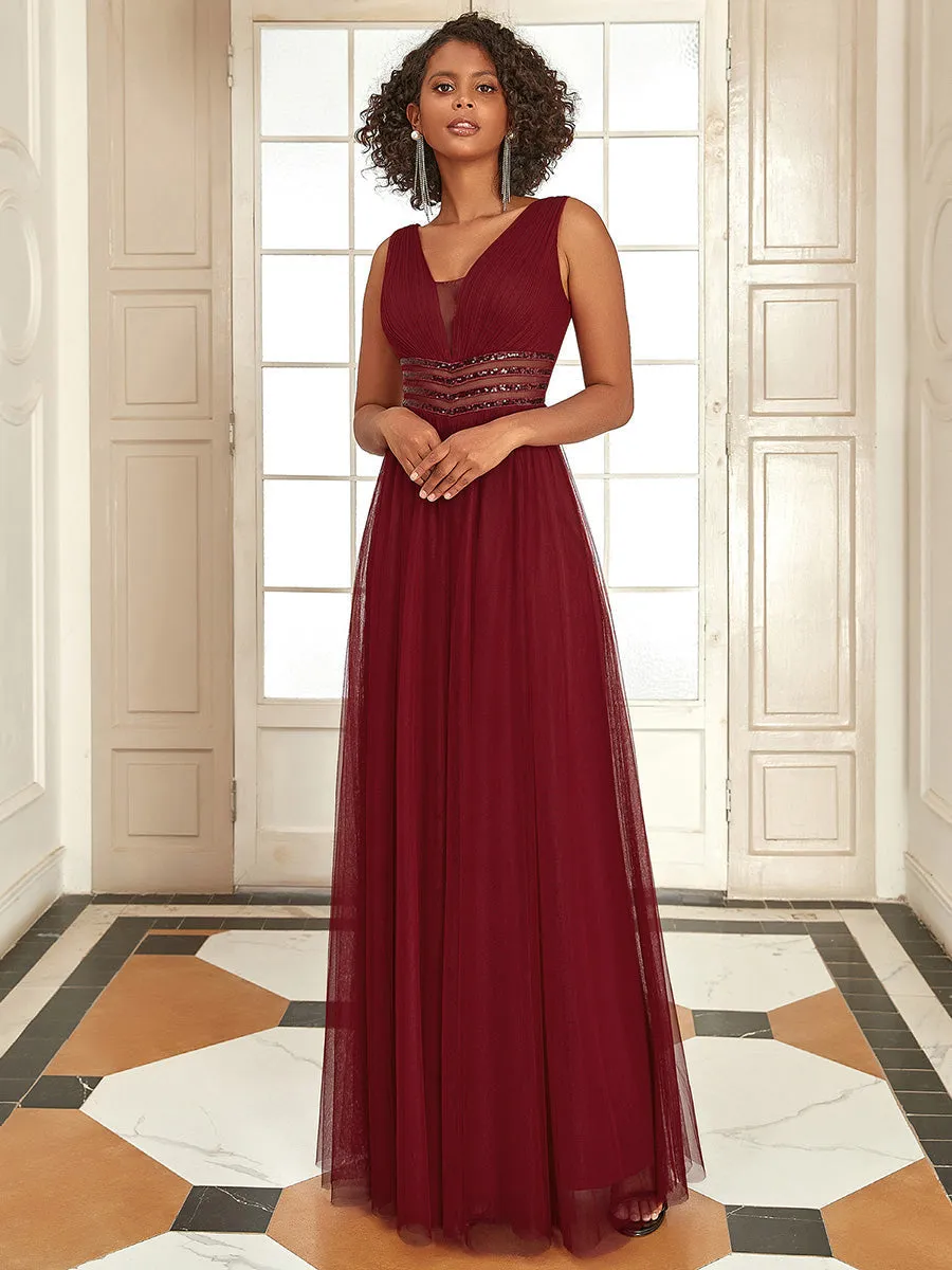 Deep V Neck Sleeveless A Line Floor Length Wholesale Evening Dresses