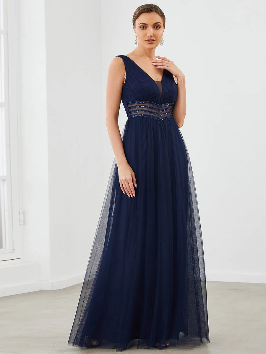 Deep V Neck Sleeveless A Line Floor Length Wholesale Evening Dresses