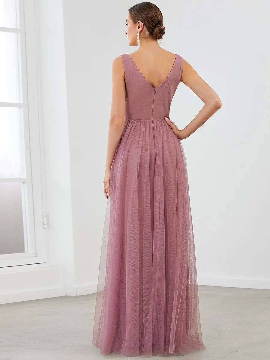 Deep V Neck Sleeveless A Line Floor Length Wholesale Evening Dresses