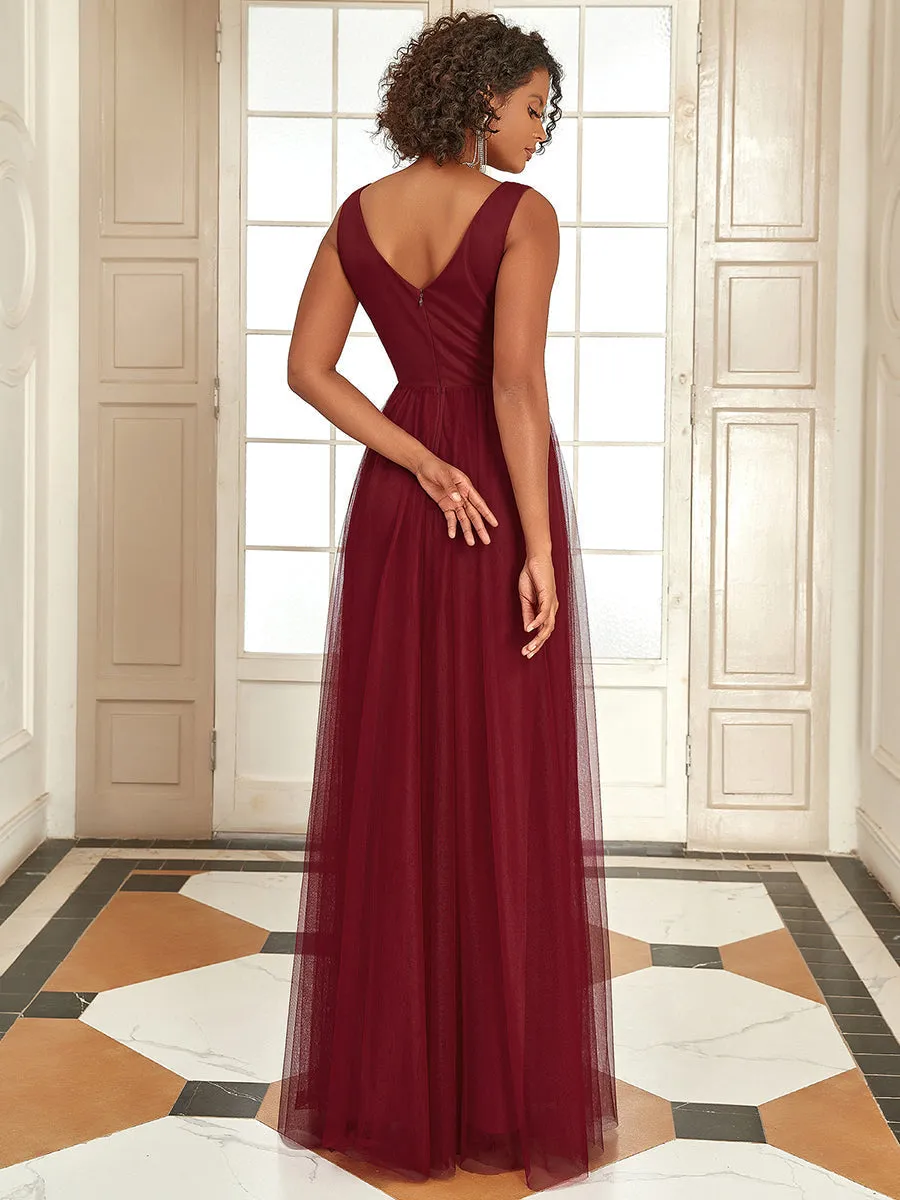 Deep V Neck Sleeveless A Line Floor Length Wholesale Evening Dresses