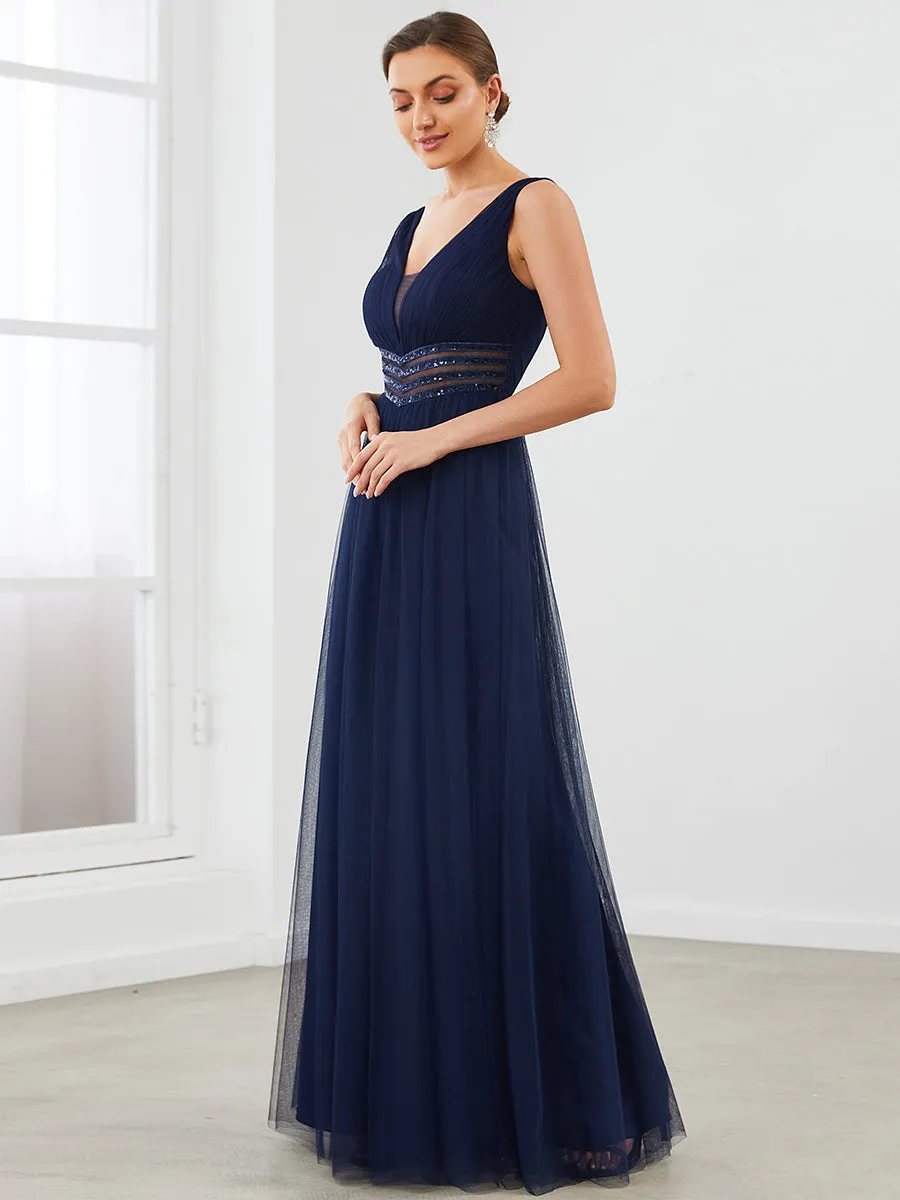 Deep V Neck Sleeveless A Line Floor Length Wholesale Evening Dresses