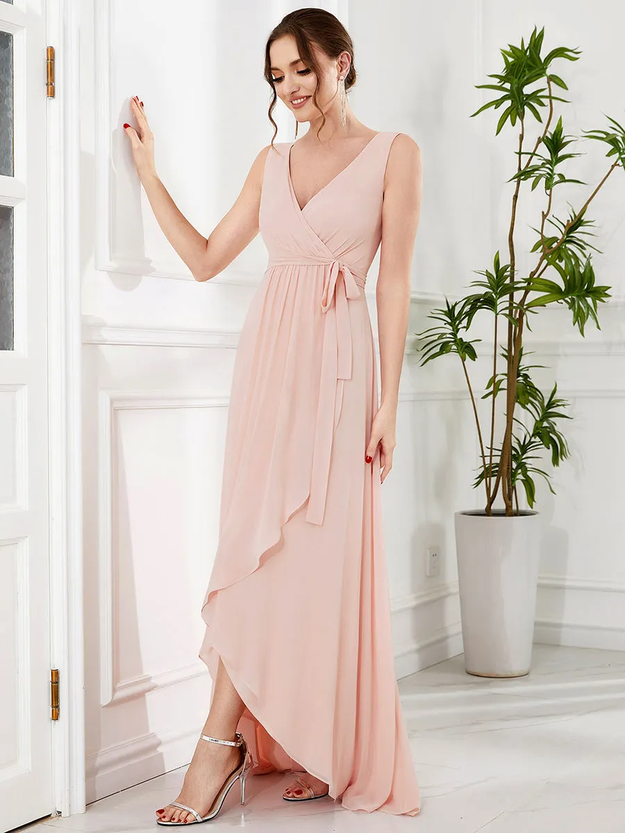 Deep V Neck Sleeveless A Line Split Wholesale Evening Dresses