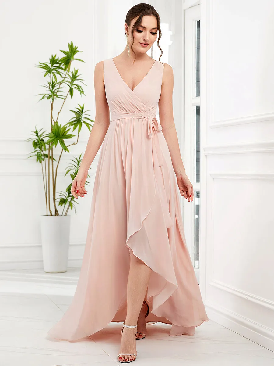 Deep V Neck Sleeveless A Line Split Wholesale Evening Dresses