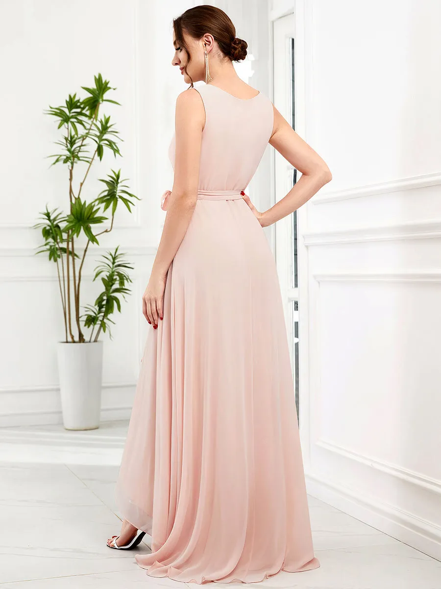 Deep V Neck Sleeveless A Line Split Wholesale Evening Dresses