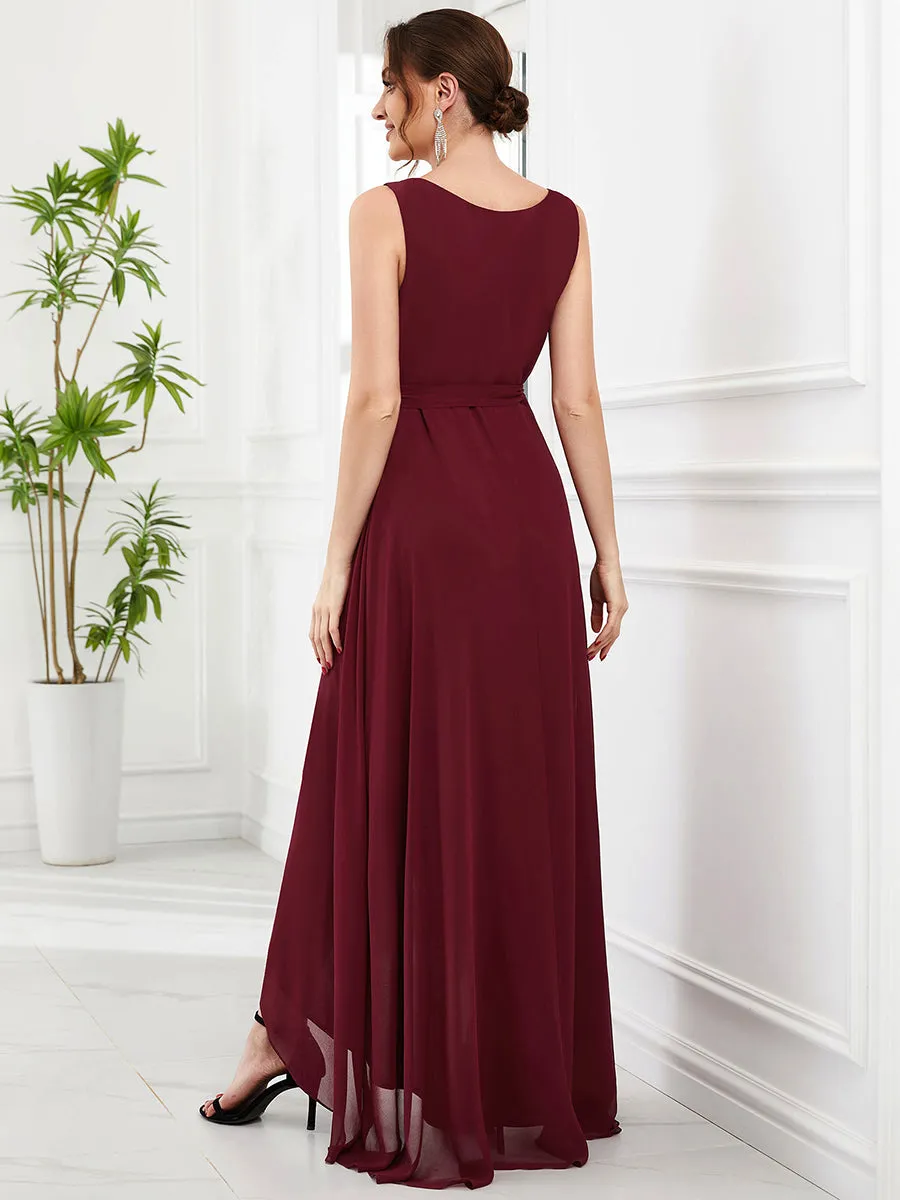 Deep V Neck Sleeveless A Line Split Wholesale Evening Dresses