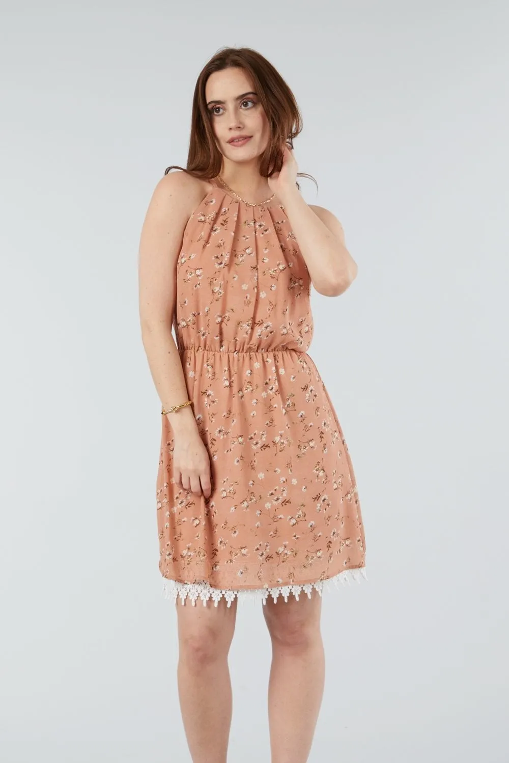 Double Second Pink Summer Floral Sleevless Dress