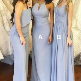 Dusty Blue Mismatched Long Chiffon Cheap Bridesmaid Dresses Online,  WGY0231