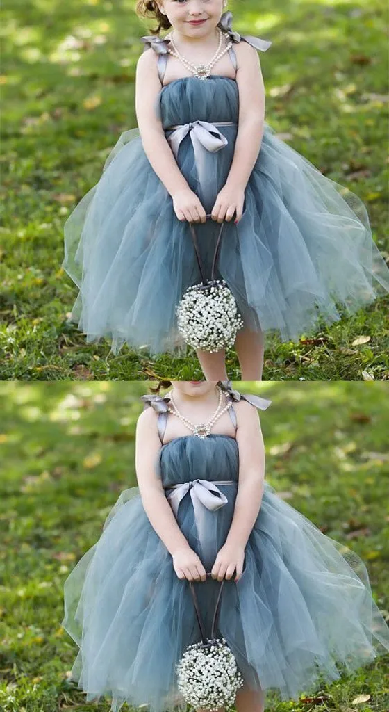 Dusty Blue Pix Tutu Dresses, Tulle Flower Girl Dresses, Cheap Little Girl Dresses for Wedding, FGY0116