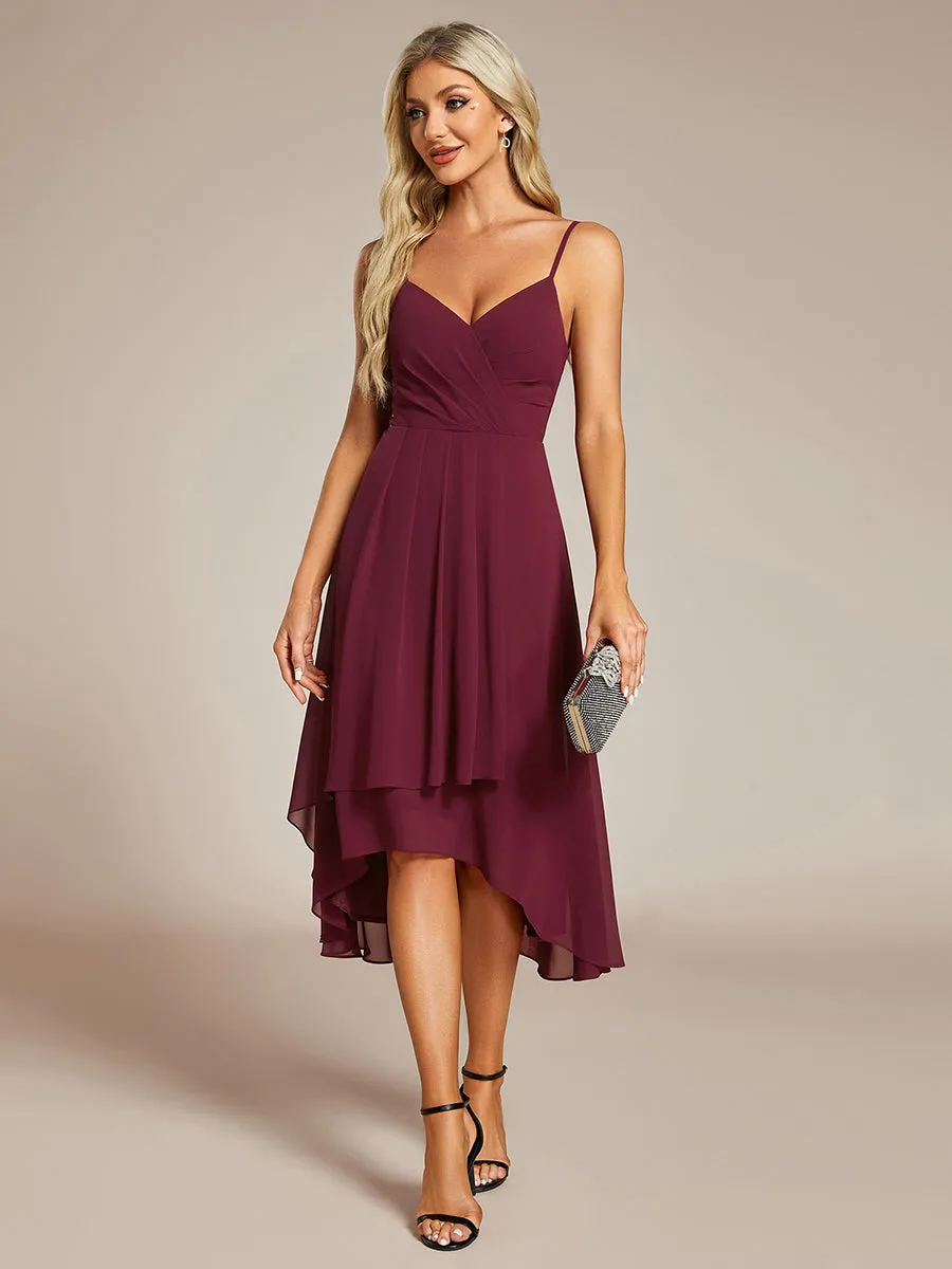 Elegant A-Line Spaghetti Straps Empire Waist Asymmetrical Hem Chiffon Dresses with Pleated decoration