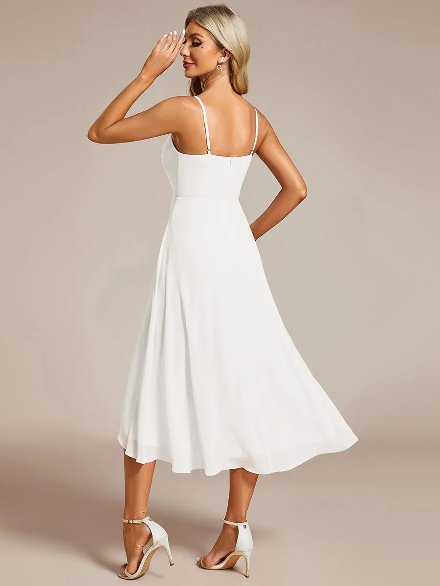 Elegant A-Line Spaghetti Straps Empire Waist Asymmetrical Hem Chiffon Dresses with Pleated decoration