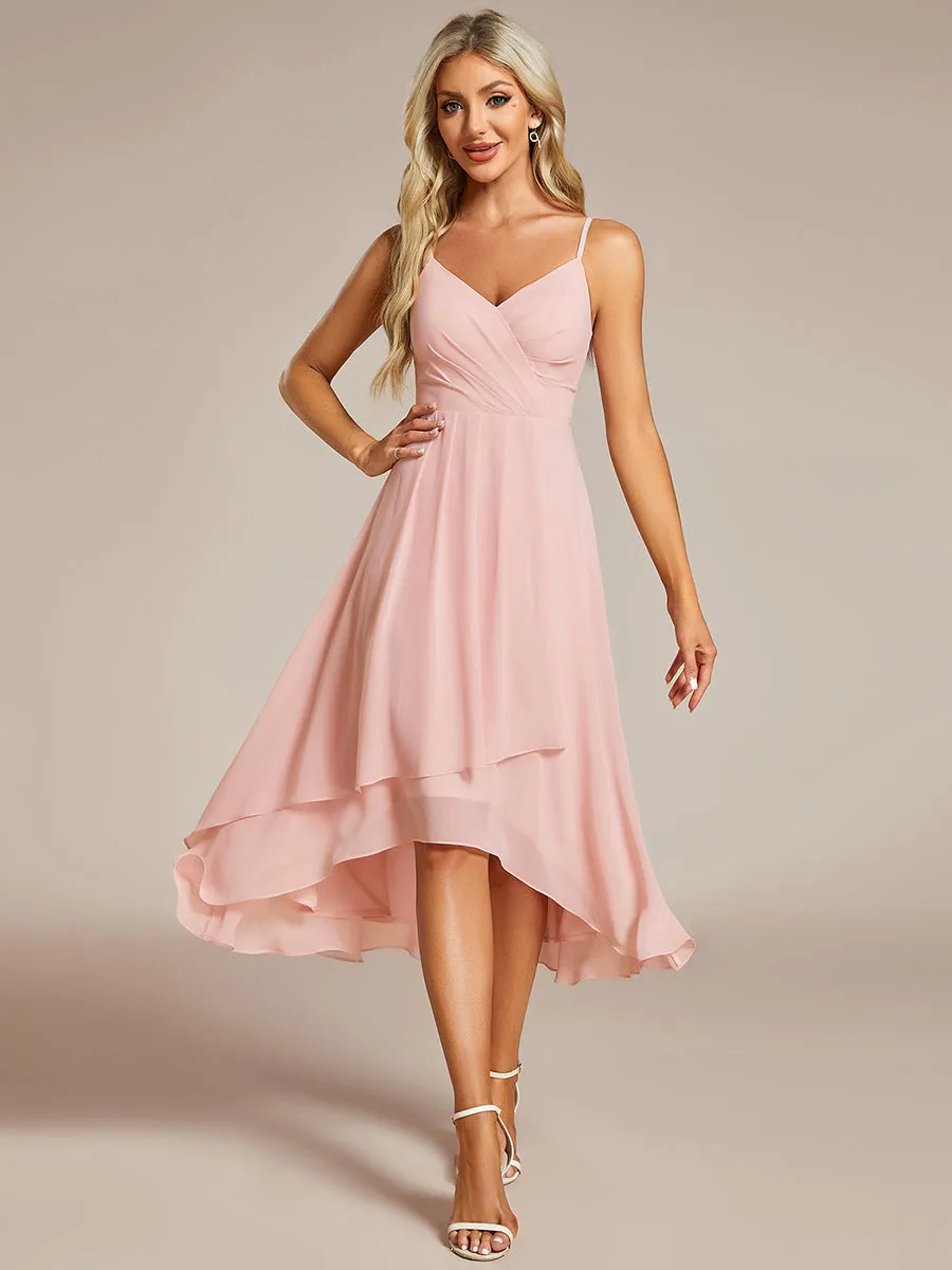 Elegant A-Line Spaghetti Straps Empire Waist Asymmetrical Hem Chiffon Dresses with Pleated decoration