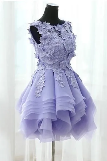 Elegant Floral Lace Ball Gowns Organza Layered Homecoming Dresses