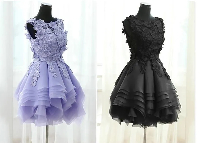 Elegant Floral Lace Ball Gowns Organza Layered Homecoming Dresses