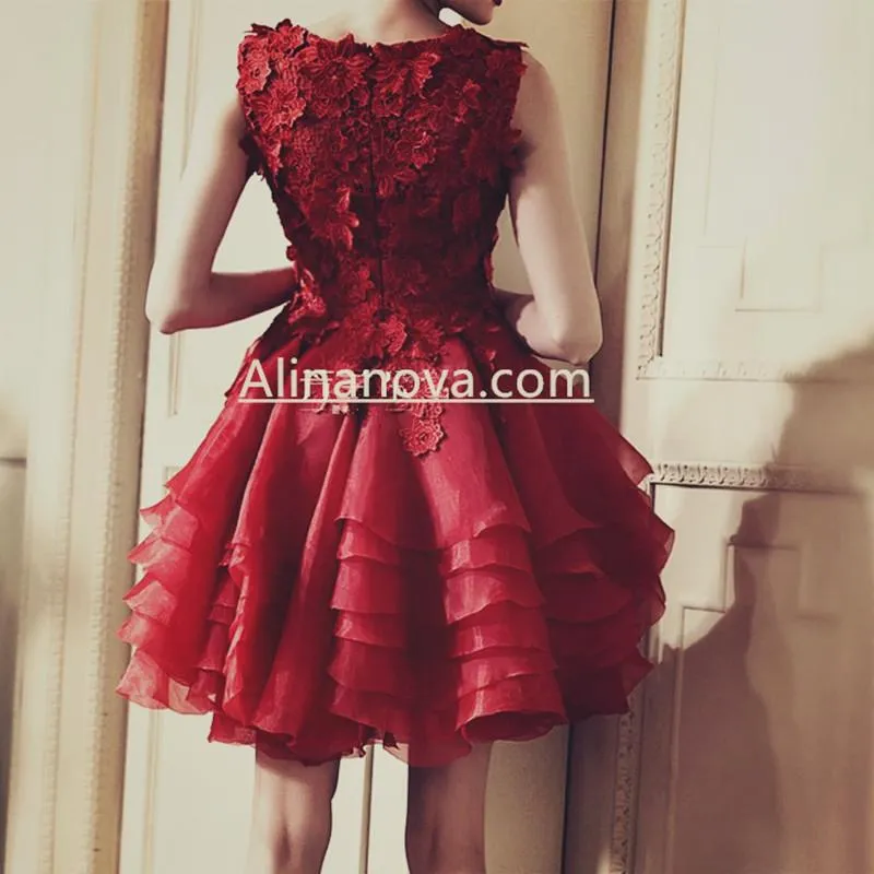 Elegant Floral Lace Ball Gowns Organza Layered Homecoming Dresses