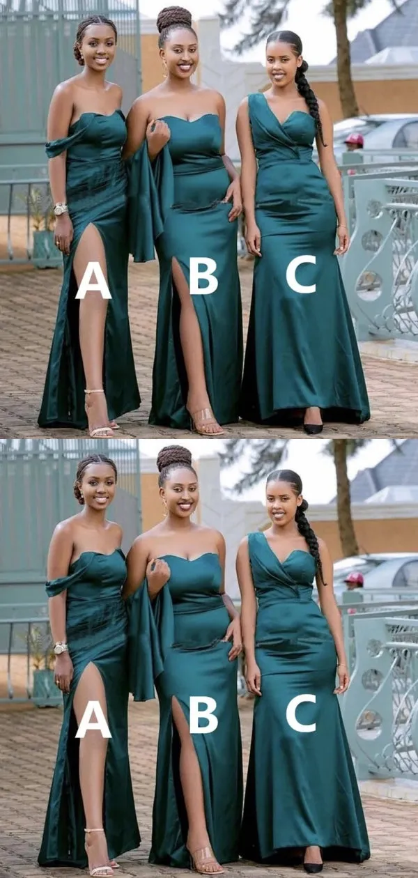 Elegant Green Mermaid Side Slit Sleeveless Wedding Guest Bridesmaid Dresses,WGM349