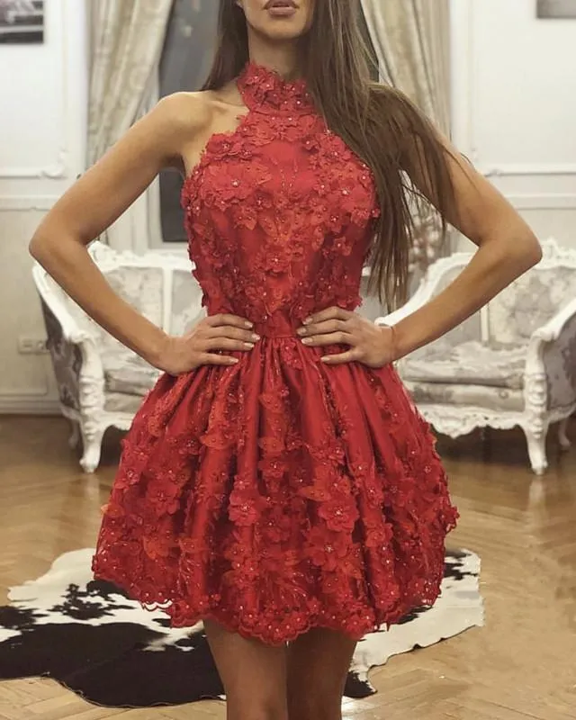 Elegant Halter Lace Homecoming Dresses 2019