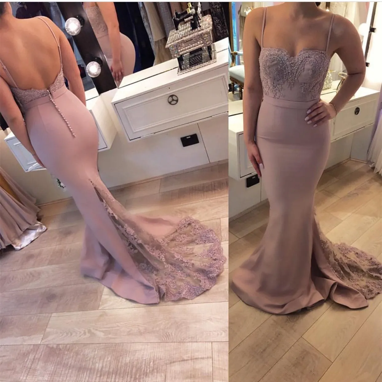 Elegant Lace Appliques Sweetheart Mermaid Backless Bridesmaid Dresses