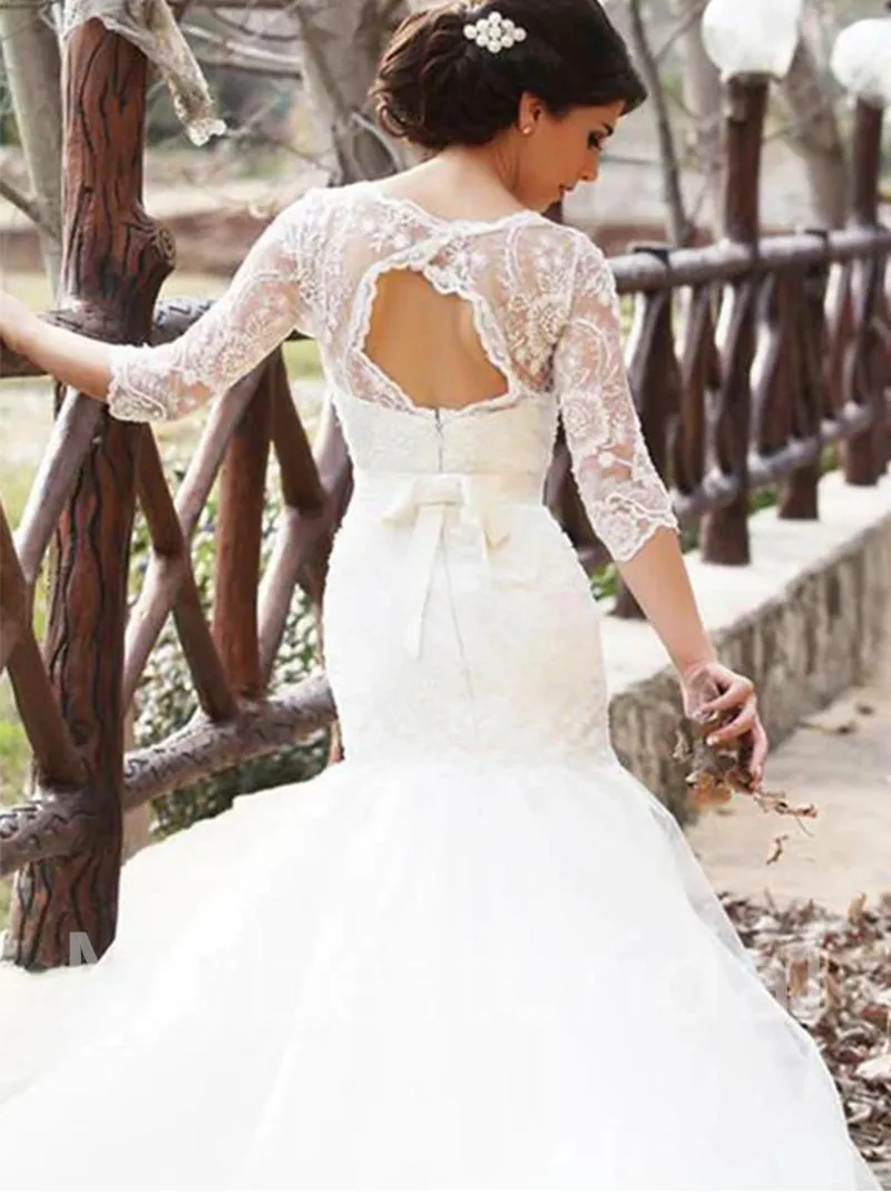 Elegant Long sleeves Mermaid Lace applique Wedding Dresses, WDY0302