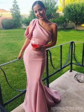 Elegant Pink Mermaid One Shoulder Maxi Long Prom Dresses,Evening Dresses,13129