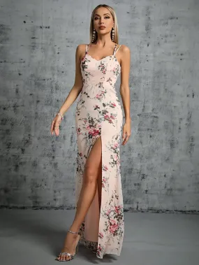 Elegant Pretty Printed Chiffon Maxi Party Dresses