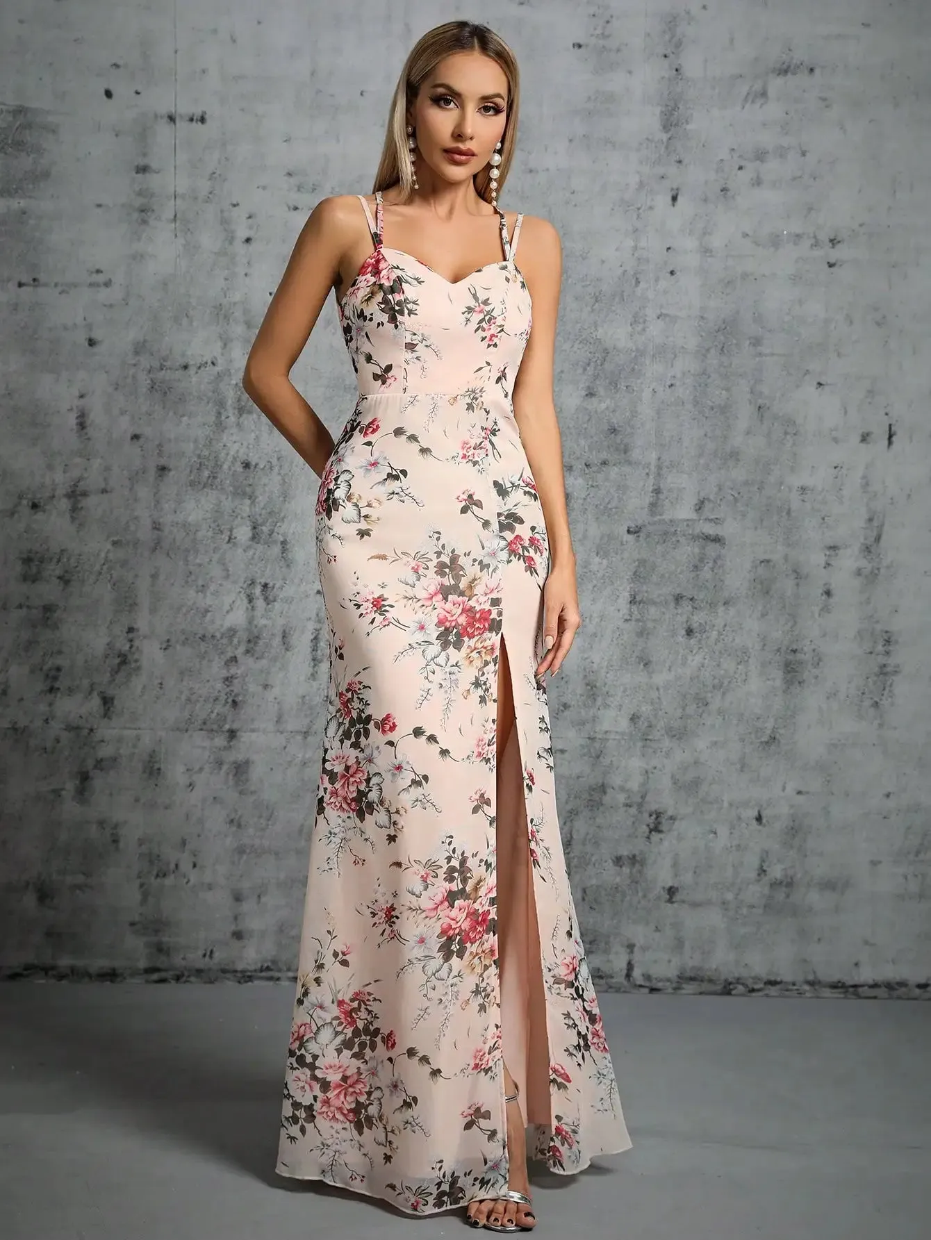 Elegant Pretty Printed Chiffon Maxi Party Dresses