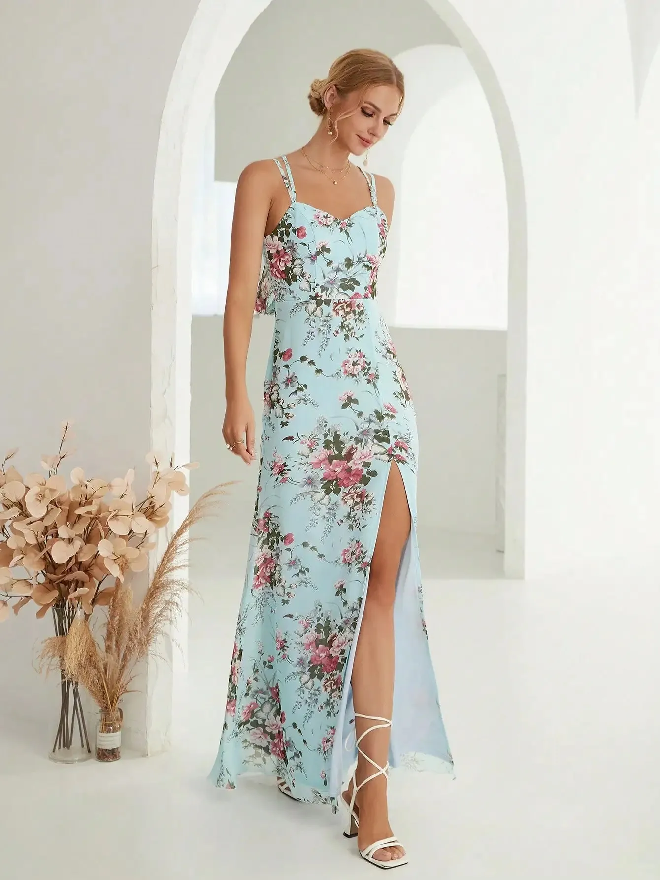 Elegant Pretty Printed Chiffon Maxi Party Dresses